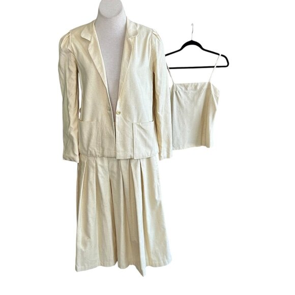 Vintage 70s Raw Silk Outfit Pleated Culottes, Shell and Jacket Handmade - Picture 1 of 12